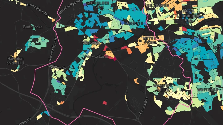 House price heatmap showing property values across Warwick