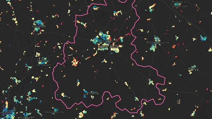 House price heatmap showing property values across Stratford-Upon-Avon