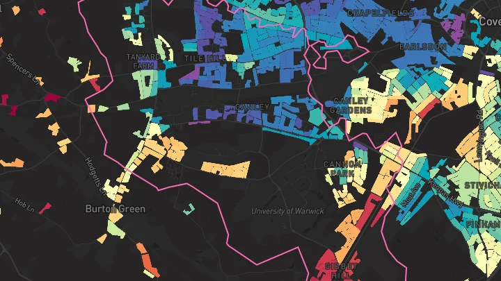 House price heatmap showing property values across Tile Hill