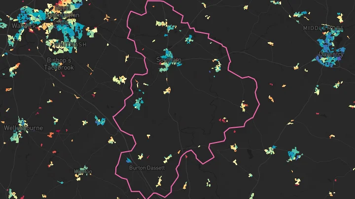 House price heatmap showing property values across Bishops Itchington