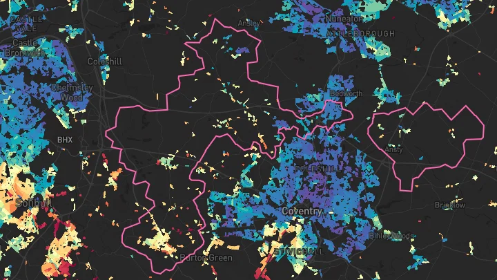 House price heatmap showing property values across Balsall Common