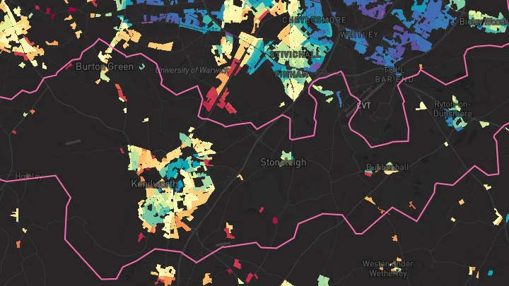 House price heatmap showing property values across Kenilworth