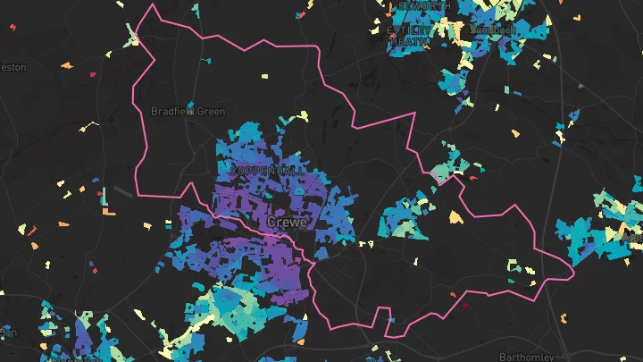 House price heatmap showing property values across Crewe