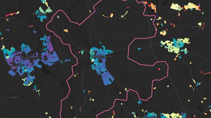 House price heatmap showing property values across Middlewich