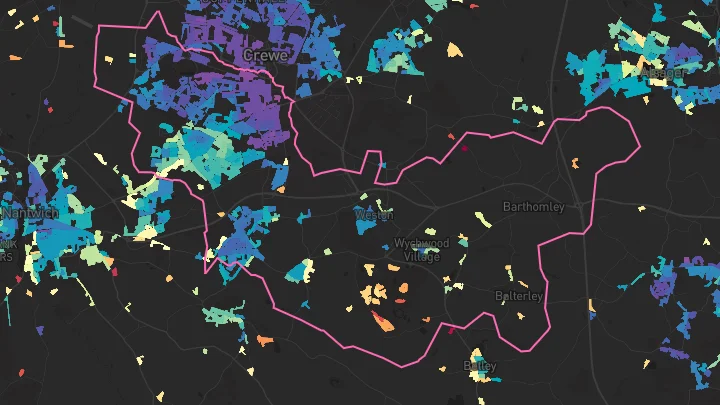 House price heatmap showing property values across Wistaston
