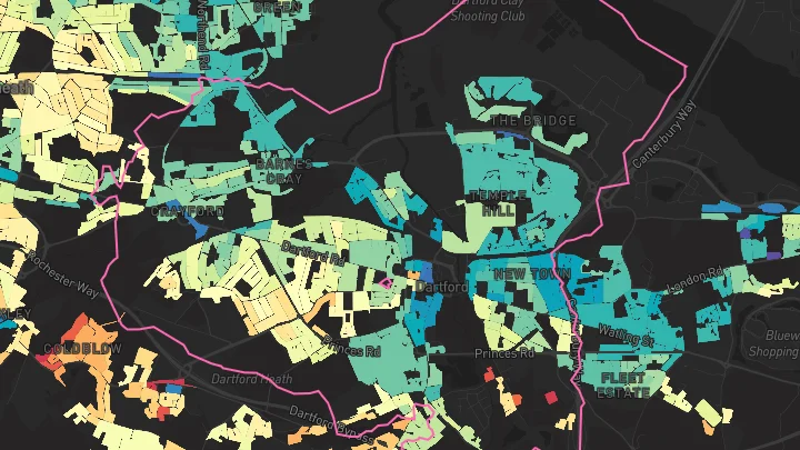 House price heatmap showing property values across Dartford
