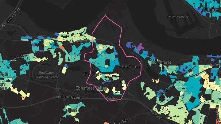 House price heatmap showing property values across Swanscombe