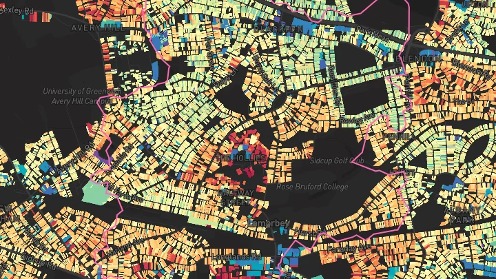 House price heatmap showing property values across Sidcup