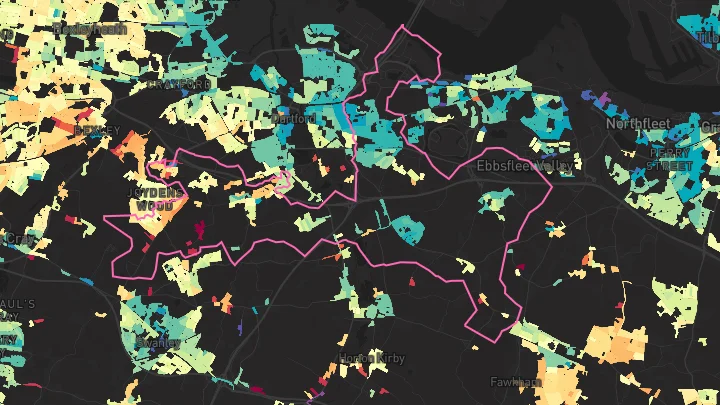 House price heatmap showing property values across Dartford