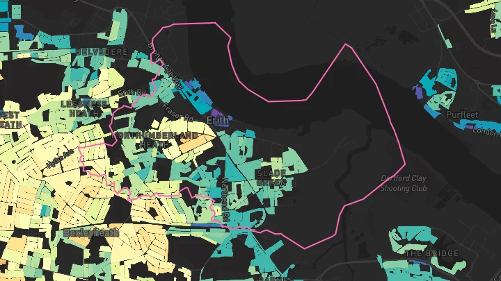 House price heatmap showing property values across Erith