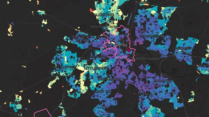 House price heatmap showing property values across Derby