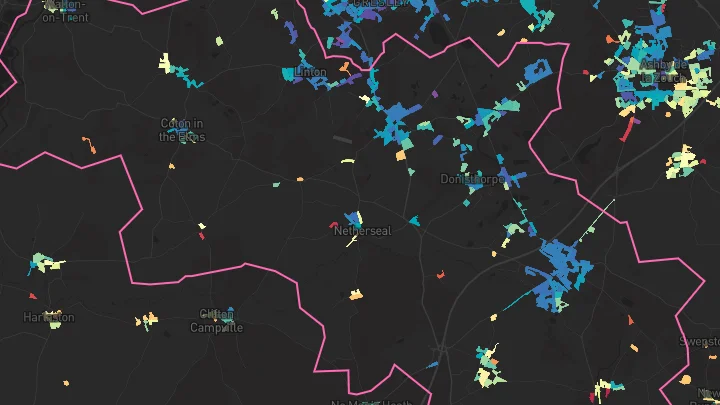 House price heatmap showing property values across Measham