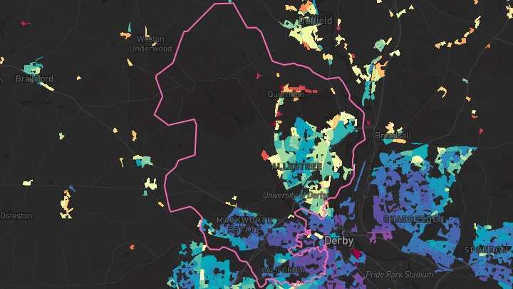 House price heatmap showing property values across Allestree