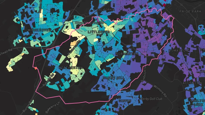 House price heatmap showing property values across Littleover