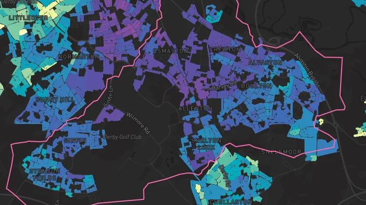 House price heatmap showing property values across Alvaston