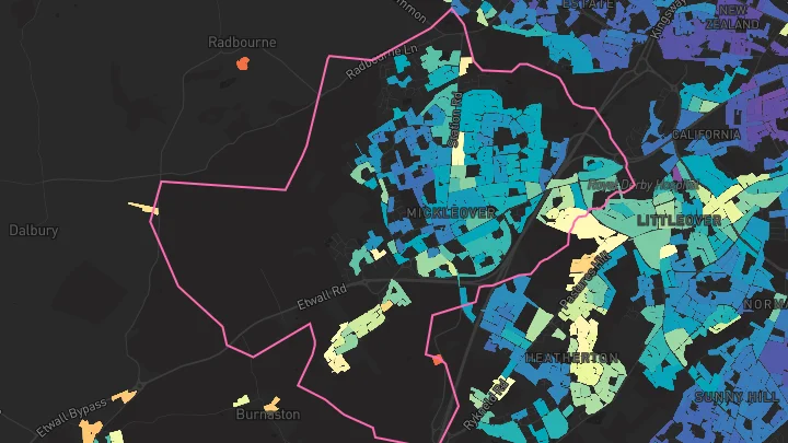 House price heatmap showing property values across Mickleover