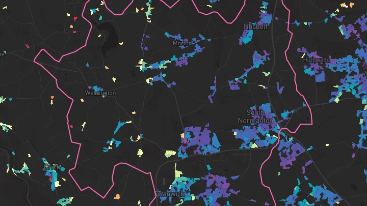 House price heatmap showing property values across South Normanton