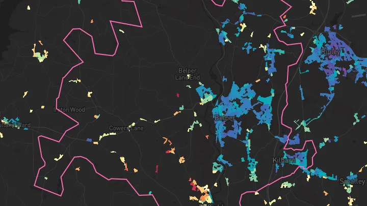 House price heatmap showing property values across Belper