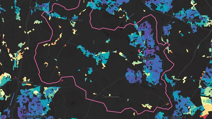 House price heatmap showing property values across Ilkeston