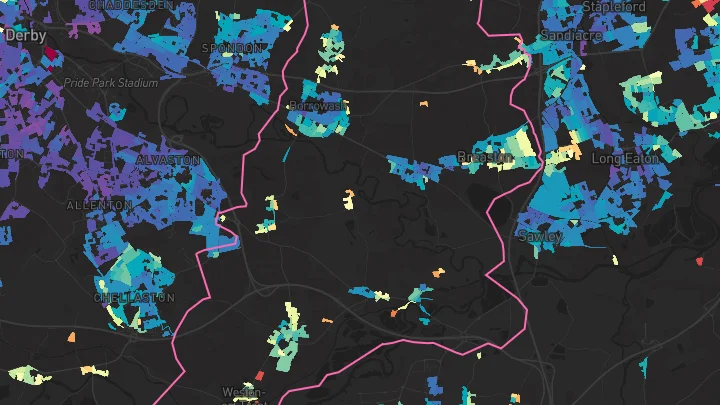 House price heatmap showing property values across Borrowash