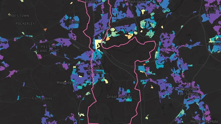 House price heatmap showing property values across Birtley
