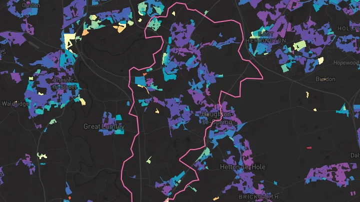 House price heatmap showing property values across Houghton Le Spring