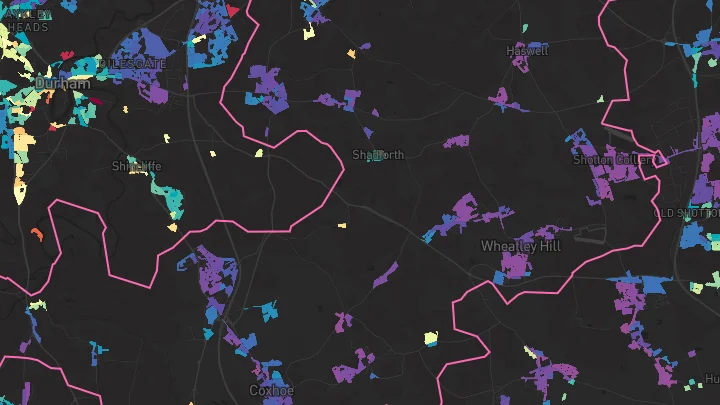 House price heatmap showing property values across Bowburn