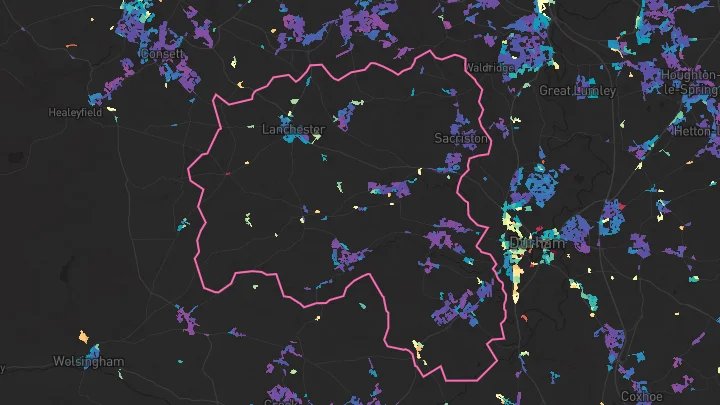 House price heatmap showing property values across Sacriston