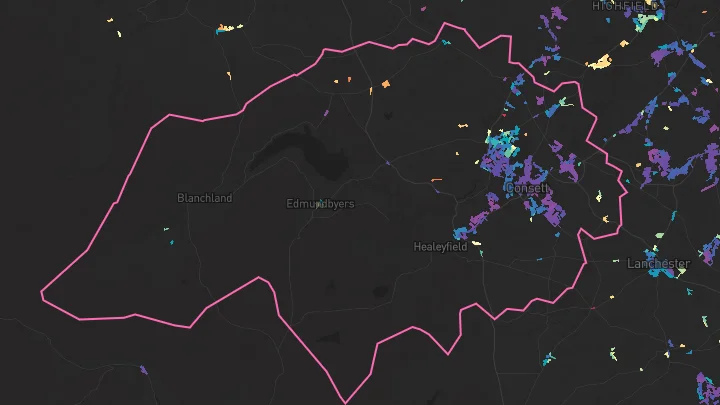 House price heatmap showing property values across Consett