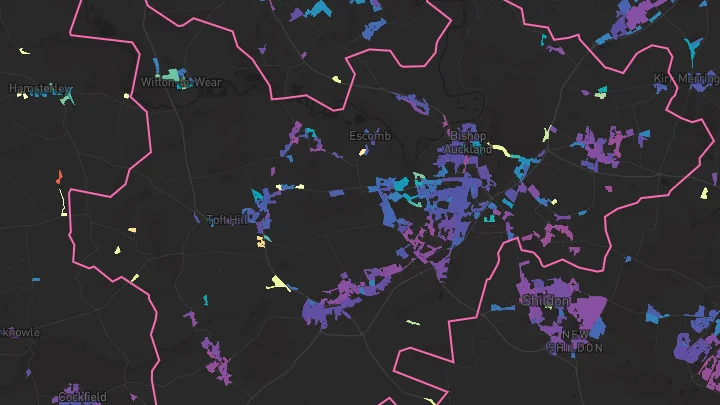 House price heatmap showing property values across Bishop Auckland