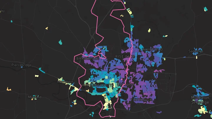 House price heatmap showing property values across Darlington