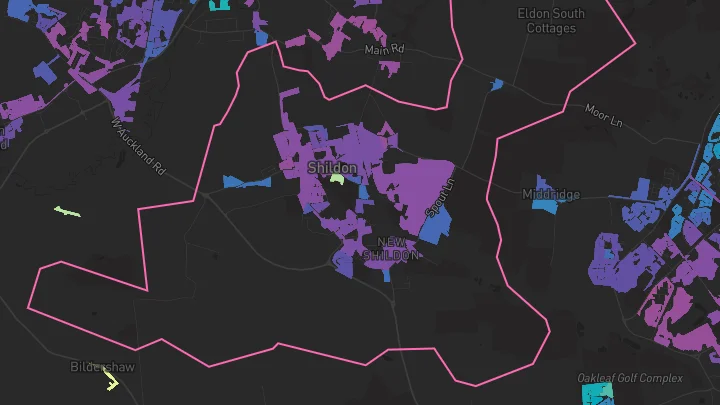 House price heatmap showing property values across Shildon