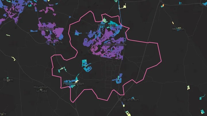 House price heatmap showing property values across Newton Aycliffe