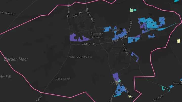 House price heatmap showing property values across Catterick Garrison