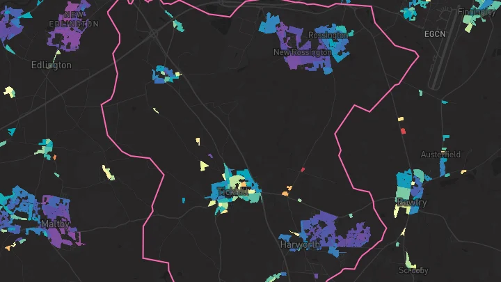 House price heatmap showing property values across New Rossington
