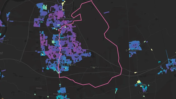 House price heatmap showing property values across Scunthorpe