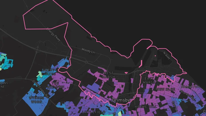 House price heatmap showing property values across Grimsby