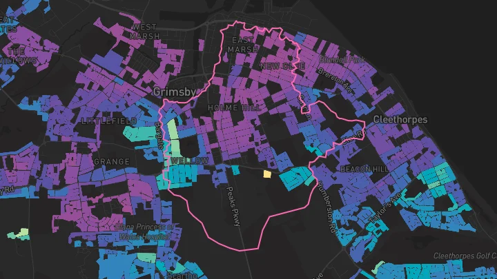 House price heatmap showing property values across Grimsby