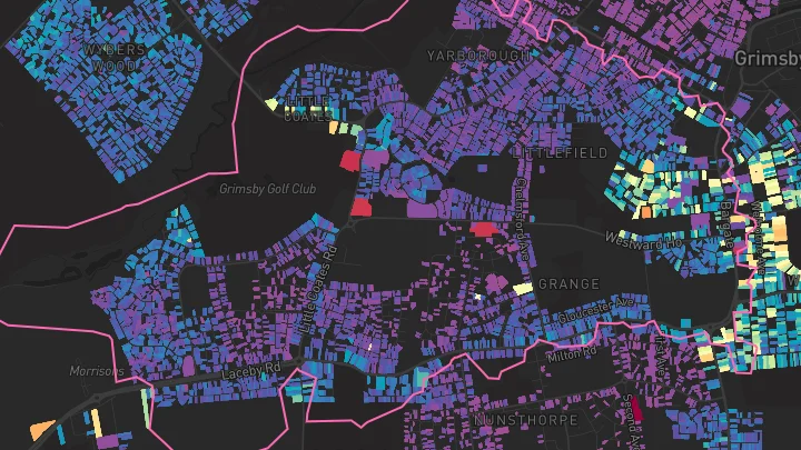 House price heatmap showing property values across Grimsby