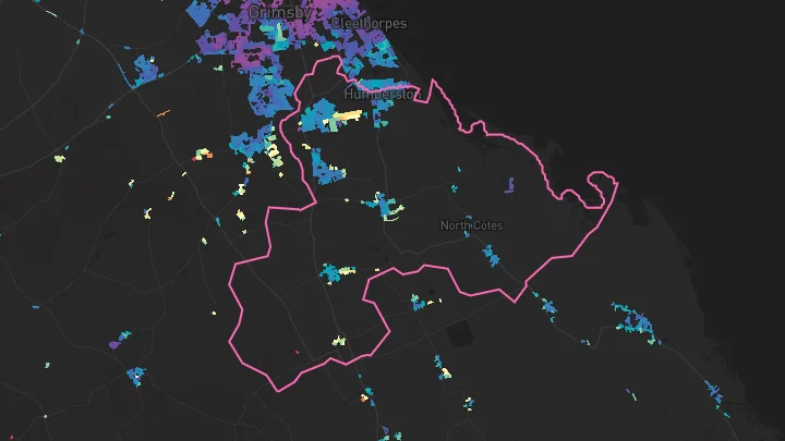 House price heatmap showing property values across Humberston