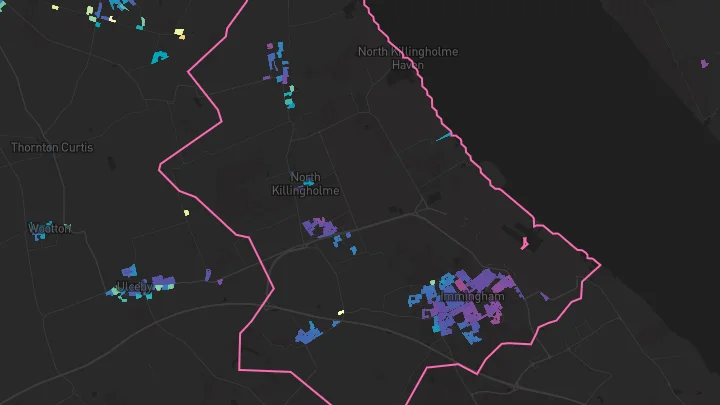 House price heatmap showing property values across Immingham