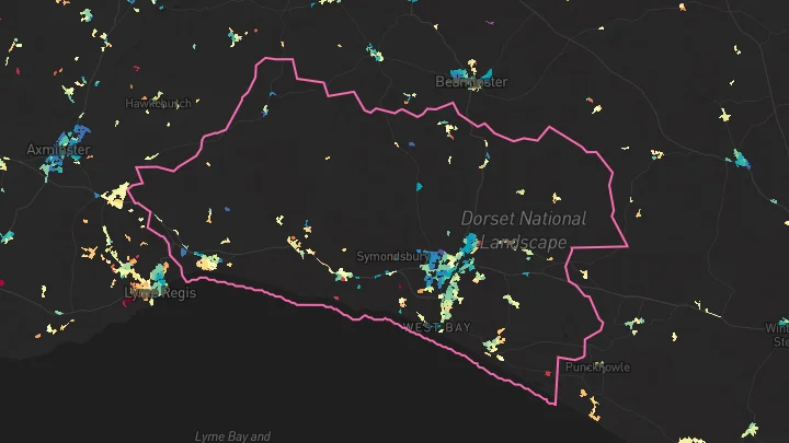 House price heatmap showing property values across Bridport