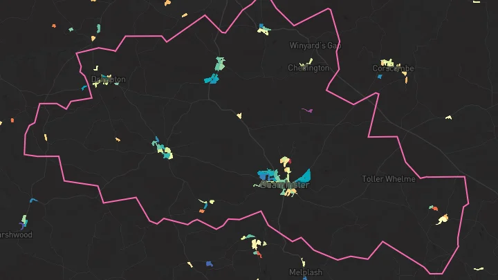 House price heatmap showing property values across Beaminster
