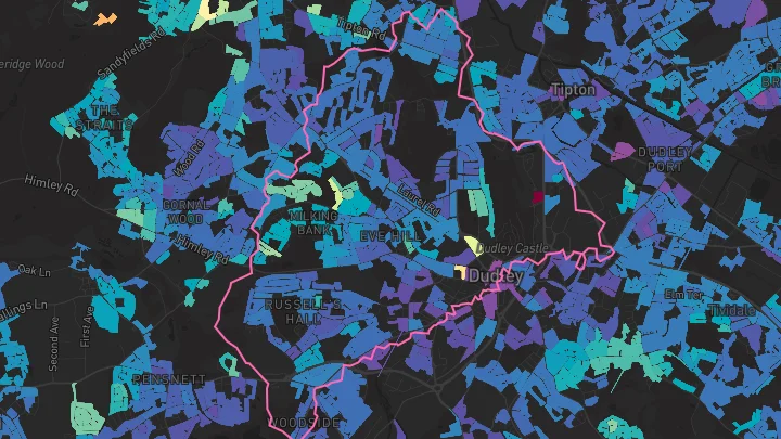 House price heatmap showing property values across Dudley