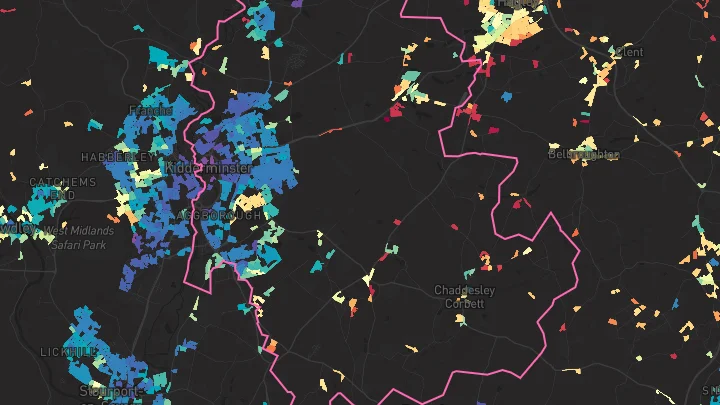 House price heatmap showing property values across Kidderminster