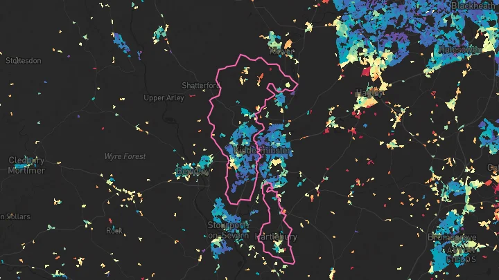 House price heatmap showing property values across Kidderminster