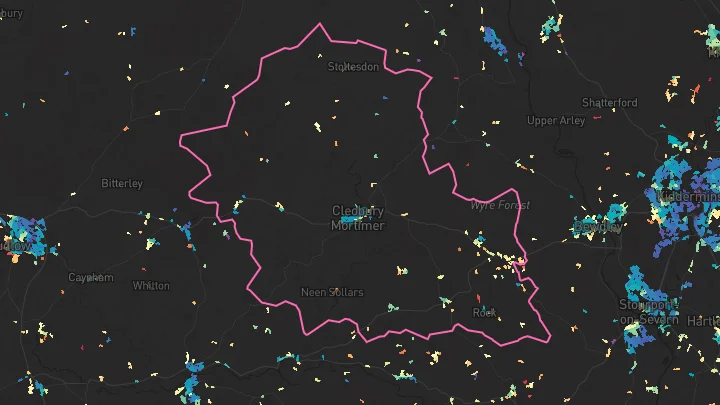 House price heatmap showing property values across Cleobury Mortimer