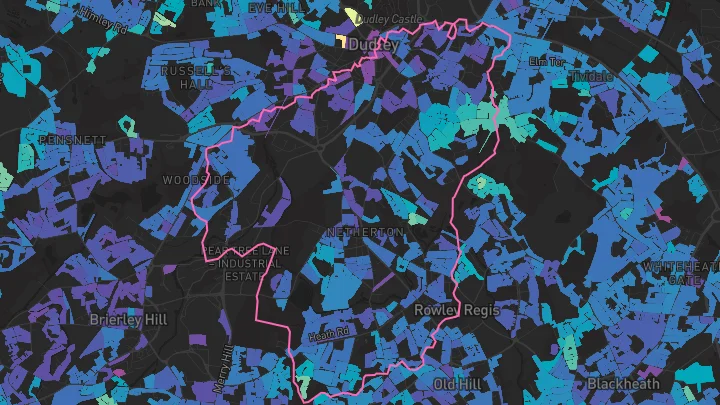 House price heatmap showing property values across Dudley