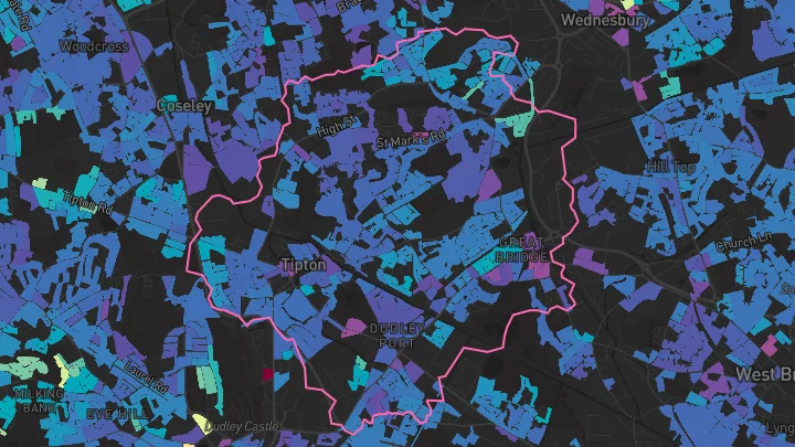House price heatmap showing property values across Tipton