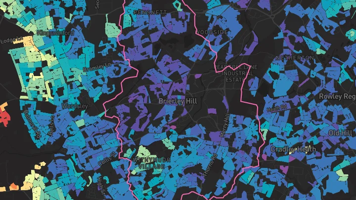 House price heatmap showing property values across Brierley Hill